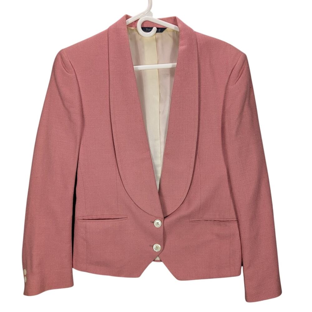 Vintage Burberry Blazer Womens Medium Pure Silk Pink Lined Jacket Preppy READ